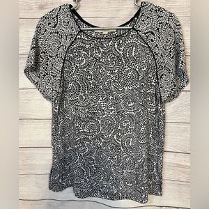 Loft Black White Leaf Print Top Size M